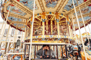 Lovely couple have fun time and smile to each other