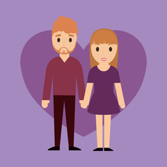 Cartoon Couple in love standing over purple background, colorful design vector illustration