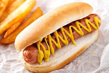 Hotdog and Fries with a Beer