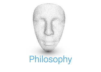 3D model of human face. A background for a textbook on philosophy, a logo for a theater or a pseudo, a psychologist
