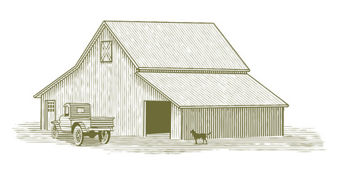 Woodcut Truck and Barn_original © blue67sign