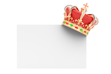 Blank card with golden crown, 3D rendering