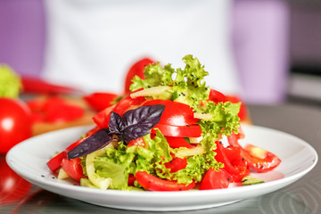 Vegetarian vegetable salad. The concept is healthy food, diet, vegetarianism, weight loss.