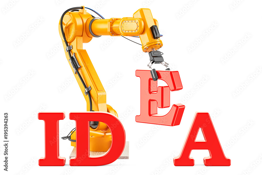 Poster idea concept with robotic arm, 3d rendering