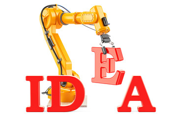 Fototapeta premium Idea concept with robotic arm, 3D rendering
