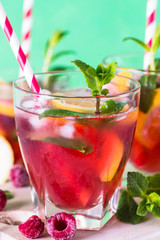 Raspberry lemonade.  Iced summer drink.