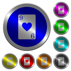 Nine of hearts card luminous coin-like round color buttons