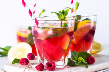 Raspberry lemonade.  Iced summer drink.