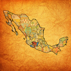 Michoacan on administration map of Mexico