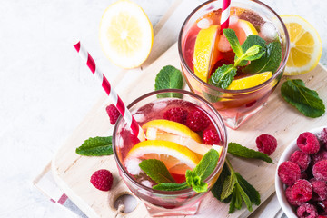Raspberry lemonade.  Iced summer drink.