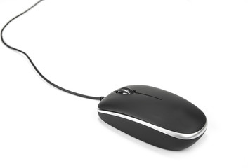 Computer mouse with black cable on the white