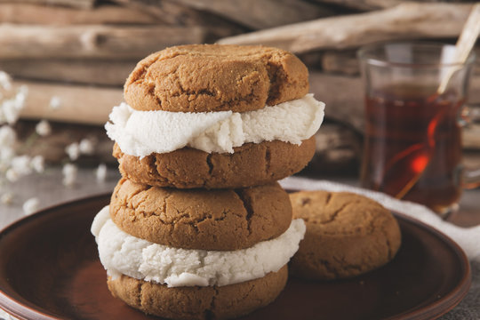 homemade shortbread cookie with ice cream sandwich