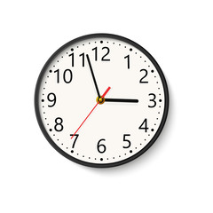 Realistic wall clock on white background. Vector.