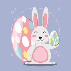 Cute bunny with colorful easter egg over purple background, colorful design vector illustration