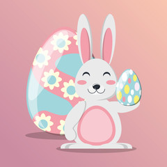 Cute bunny with colorful easter eggs over pink background, colorful design vector illustration