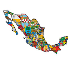 administration map of Mexico with region flags