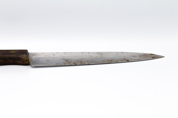 Knife form wood and aluminium isolated on white background. It copy space and selection focus.