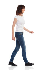 Casual Woman Is Walking Side View Isolated