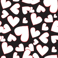 Abstract seamless heart pattern. Vector, minimalist white hearts on black background