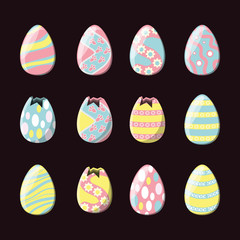 easter eggs icon set over black background, colorful design vector illustration