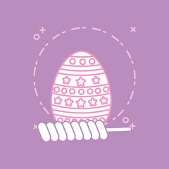 easter egg with candy stick over purple background, colorful design vector illustration