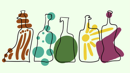 Vector colorful bottles in abstract art style