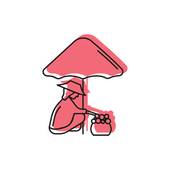 Women with umbrella icon, doodle style