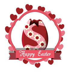 Happy easter design with decorative frame with hearts and easter egg over white background, colorful design vector illustration