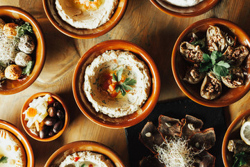 Lebanon cuisine. Traditional meze lunch