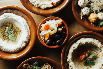 Lebanon cuisine. Traditional meze lunch - obrazy, fototapety, plakaty