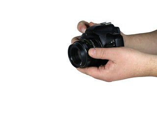 cyfrowy aparat fotograficzny w dłoniach - obrazy, fototapety, plakaty