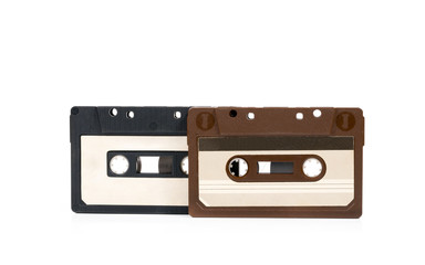 audio cassettes on white background