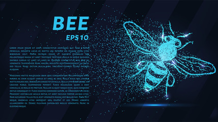 Bee of the particles. The bee consists of small circles and dots. Vector illustration