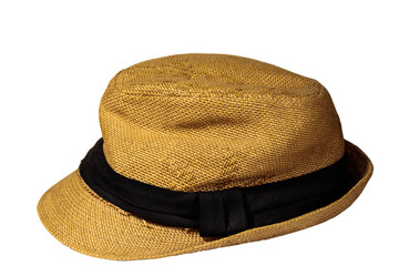 Yellow straw hat isolated on white background