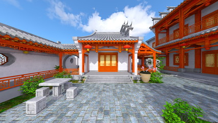Obraz premium 中国式住居と中庭 
