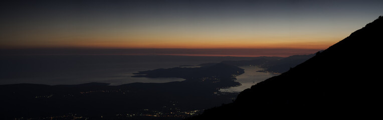 Kotor bay panorama at night