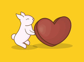 Happy easter design with cute bunny and chocolate heart over yellow background, colorful design vector illustration