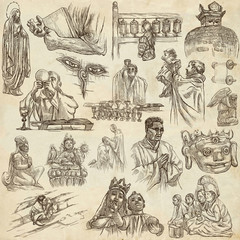 Fototapeta na wymiar Religion, Spirit Life, Religious - An hand drawn collection on old paper.