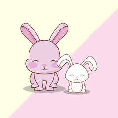 Happy easter design with cute rabbits over colorful background, vector illustration