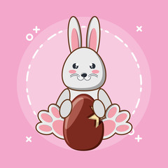 Happy easter design with cute bunny and chocolate egg over pink background, colorful design vector illustration