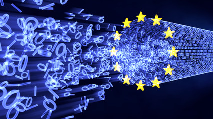 EU GDPR Bits and Bytes in Data Stream - obrazy, fototapety, plakaty
