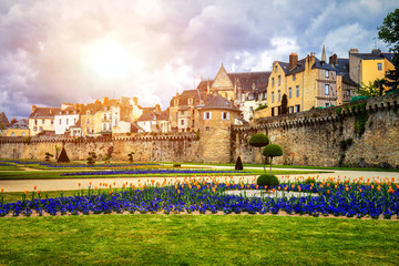 Fototapeta na wymiar Walls of the ancient town and the gardens in Vannes. Brittany (Bretagne), Northern France.
