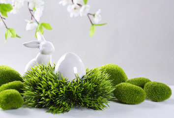 Ceramic easter rabbits and egg