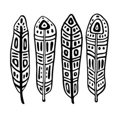 Ethnic Feathers Set. Hand drawn vector illustration. Design element