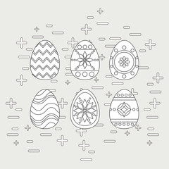 Icon set of easter eggs over gray background, vector illustration