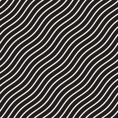 Vector Seamless Black and White Hand Drawn Wavy Lines Pattern
