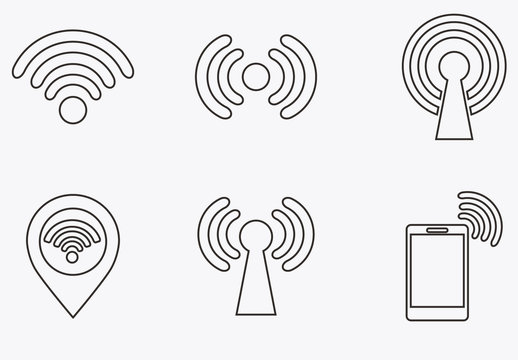 Black WiFi Network Icons Wireless Connection. Internet Signal Icons Set