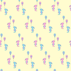 Seamless pattern with cute rabbits. Vector illustration.