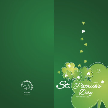 Saint Patricks Day clover white line green background greeting card