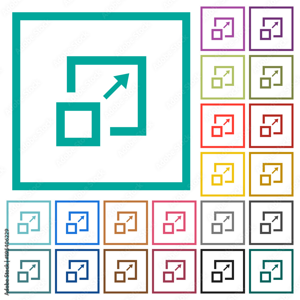 Poster enlarge window flat color icons with quadrant frames